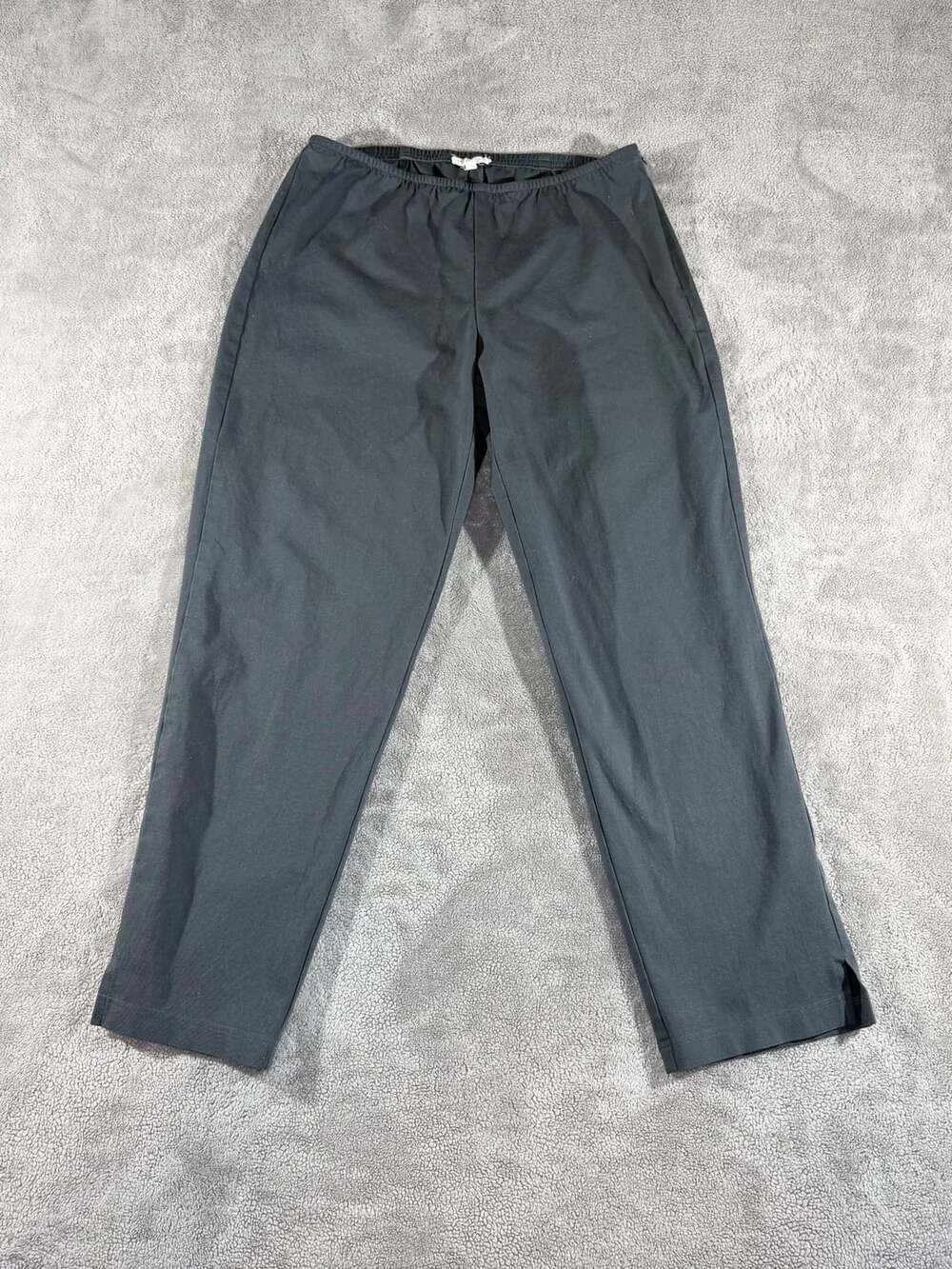 Eileen Fisher Stretch Pants Size M Gray Side Zip Ankle Slit Tapered Casual
